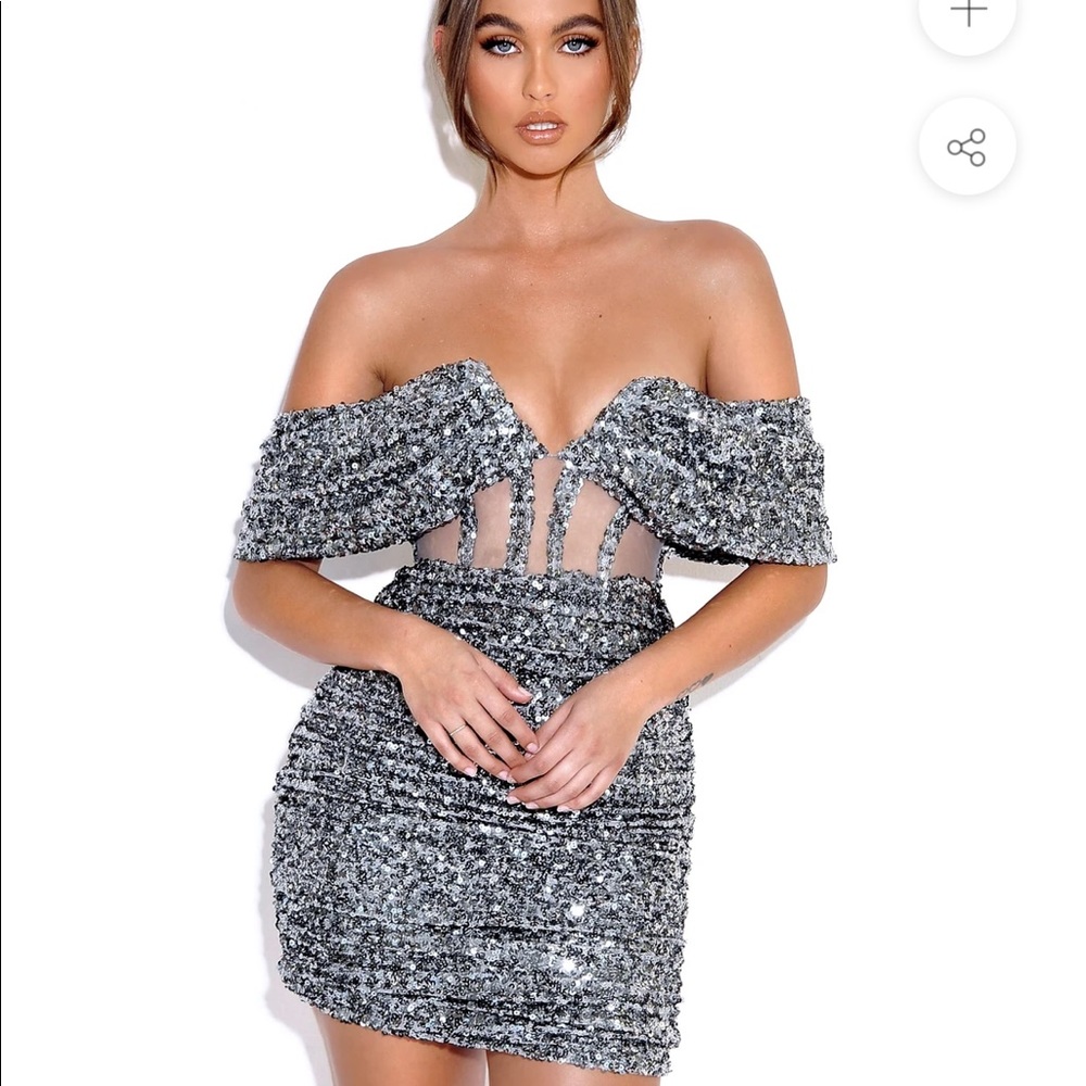 Silver sequins off shoulder dress